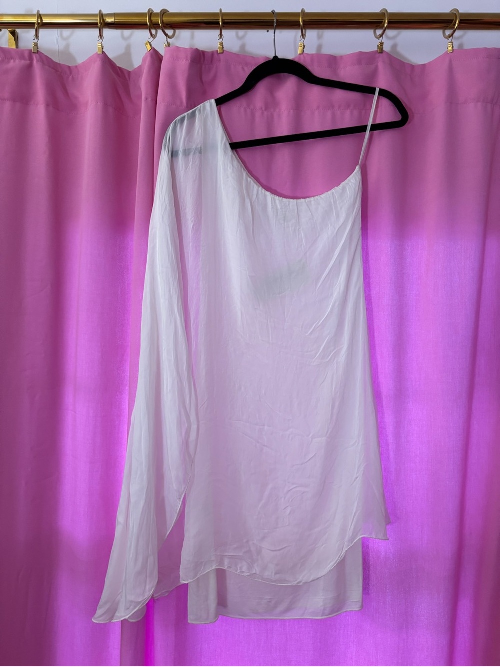 Sheer One-Shoulder White Silk Dress